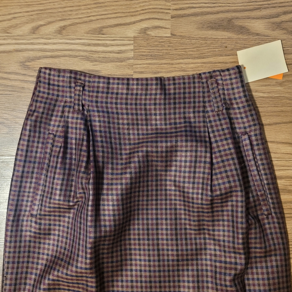 Silk Plaid Midi Skirt in Plum and Olive - Picture 3 of 9